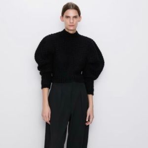 New black Zara small textured cropped sweater